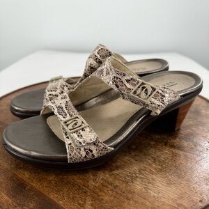 Aravon Sandals Wm 8 D Wide New Balance Block Heel Slide Snakeskin Leather